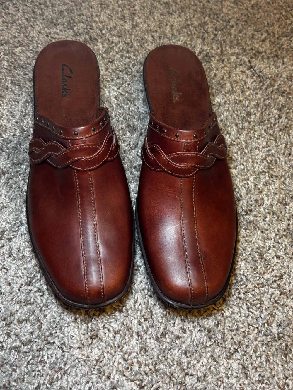 Clarks Chestnut Brown Leather Slip-On Clogs size 11